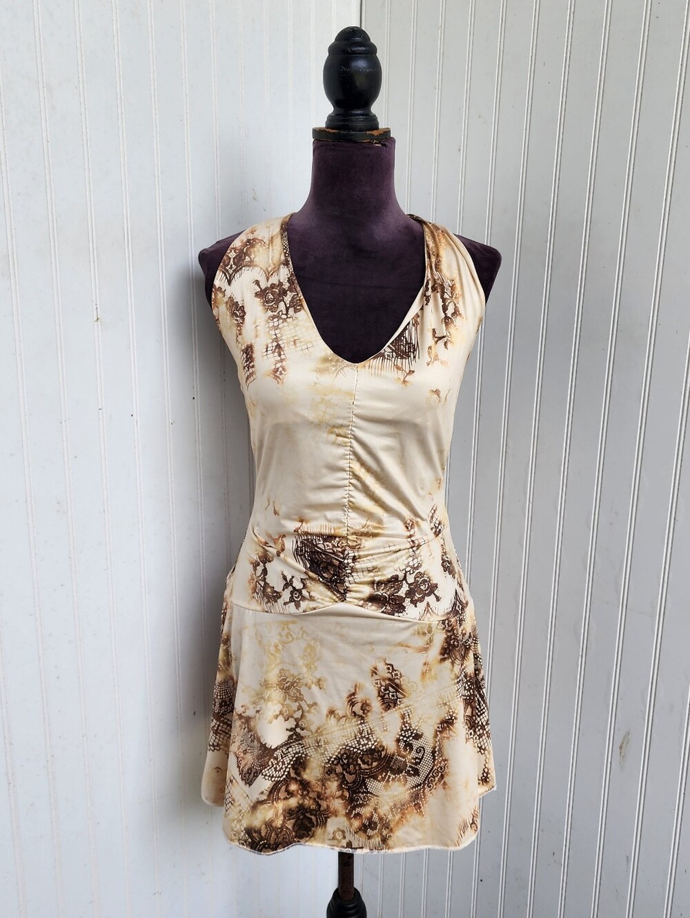 PrettyLittleThing Beige and Brown Printed Mini Dress